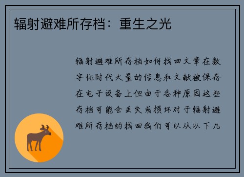 辐射避难所存档：重生之光